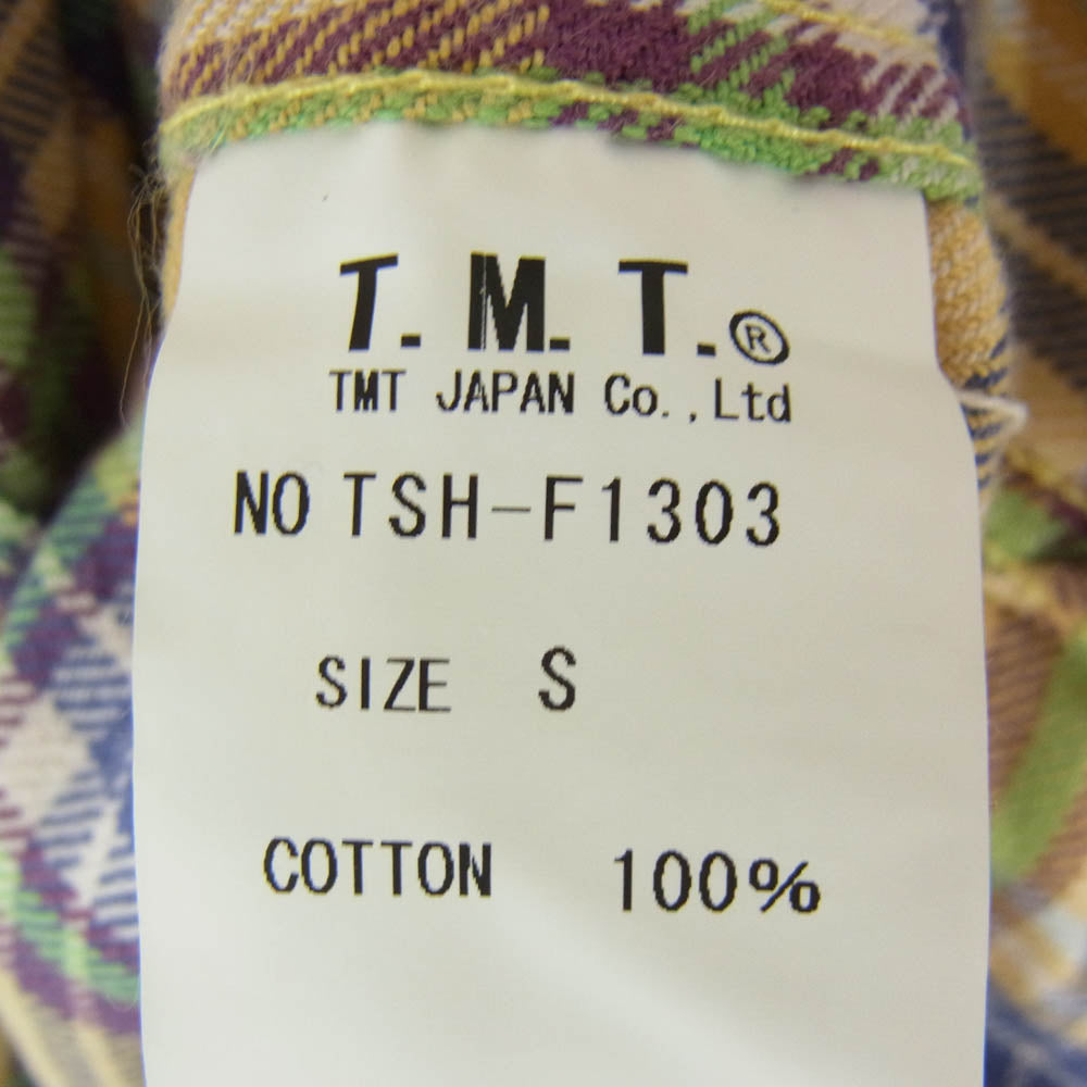 TMT ティーエムティー TSH-F1303 マルチカラー チェック柄 フランネル コットン 長袖 シャツ イエロー系 S【新古品】【未使用】【中古】