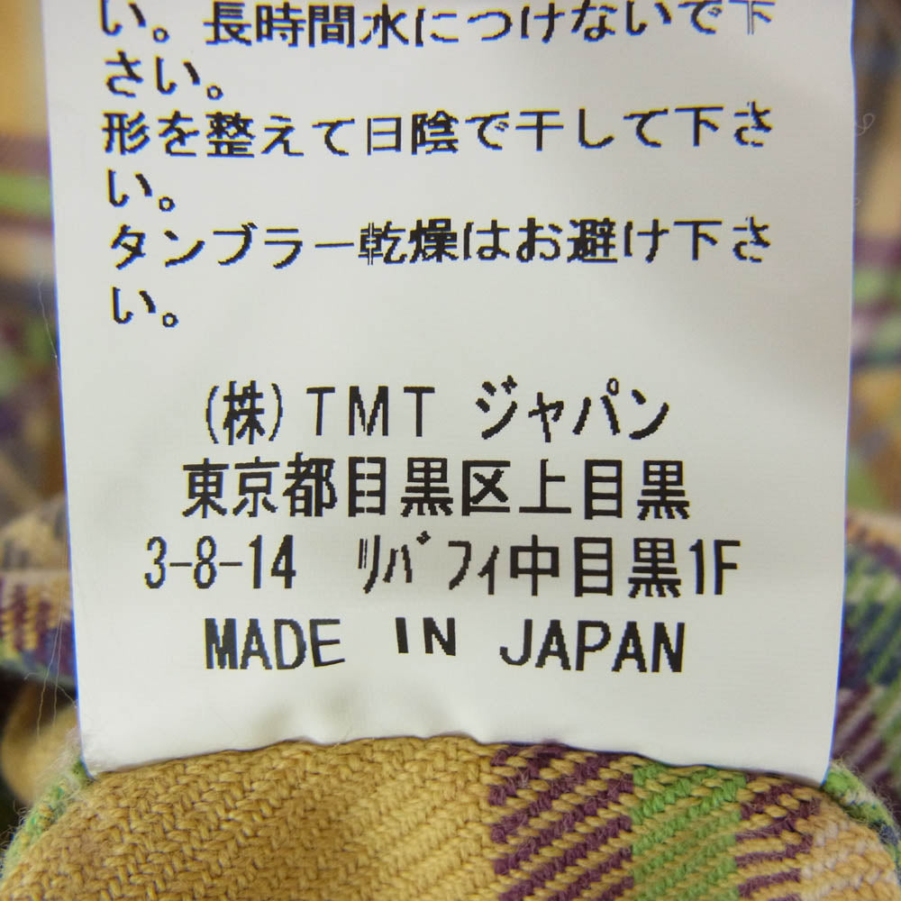 TMT ティーエムティー TSH-F1303 マルチカラー チェック柄 フランネル コットン 長袖 シャツ イエロー系 S【新古品】【未使用】【中古】