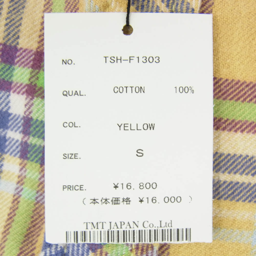 TMT ティーエムティー TSH-F1303 マルチカラー チェック柄 フランネル コットン 長袖 シャツ イエロー系 S【新古品】【未使用】【中古】
