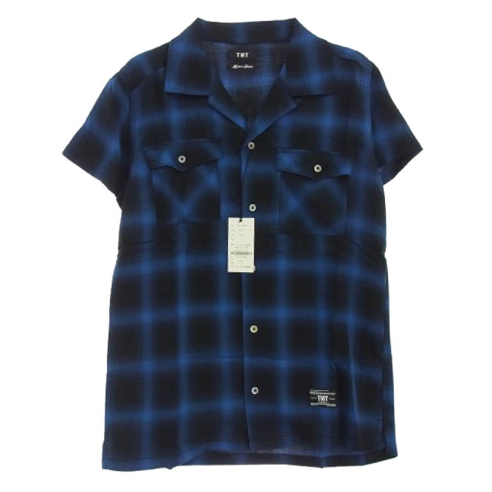 TMT ティーエムティー TSH-S18SP04 チェック柄 コットン 半袖 シャツ ブラック系 ブルー系 S【新古品】【未使用】【中古】
