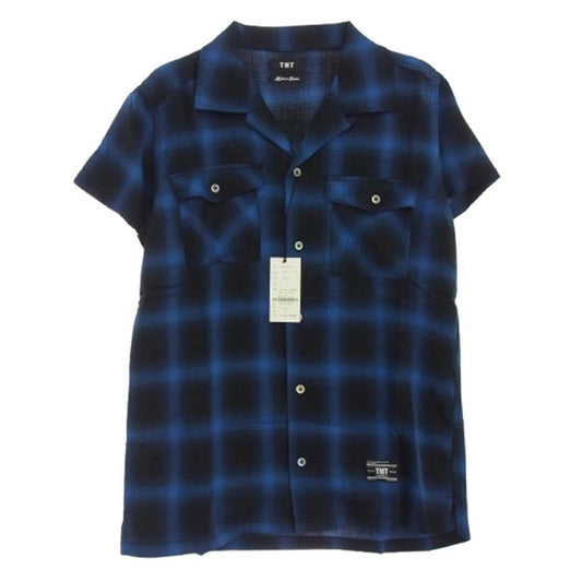 TMT ティーエムティー TSH-S18SP04 チェック柄 コットン 半袖 シャツ ブラック系 ブルー系 S【新古品】【未使用】【中古】