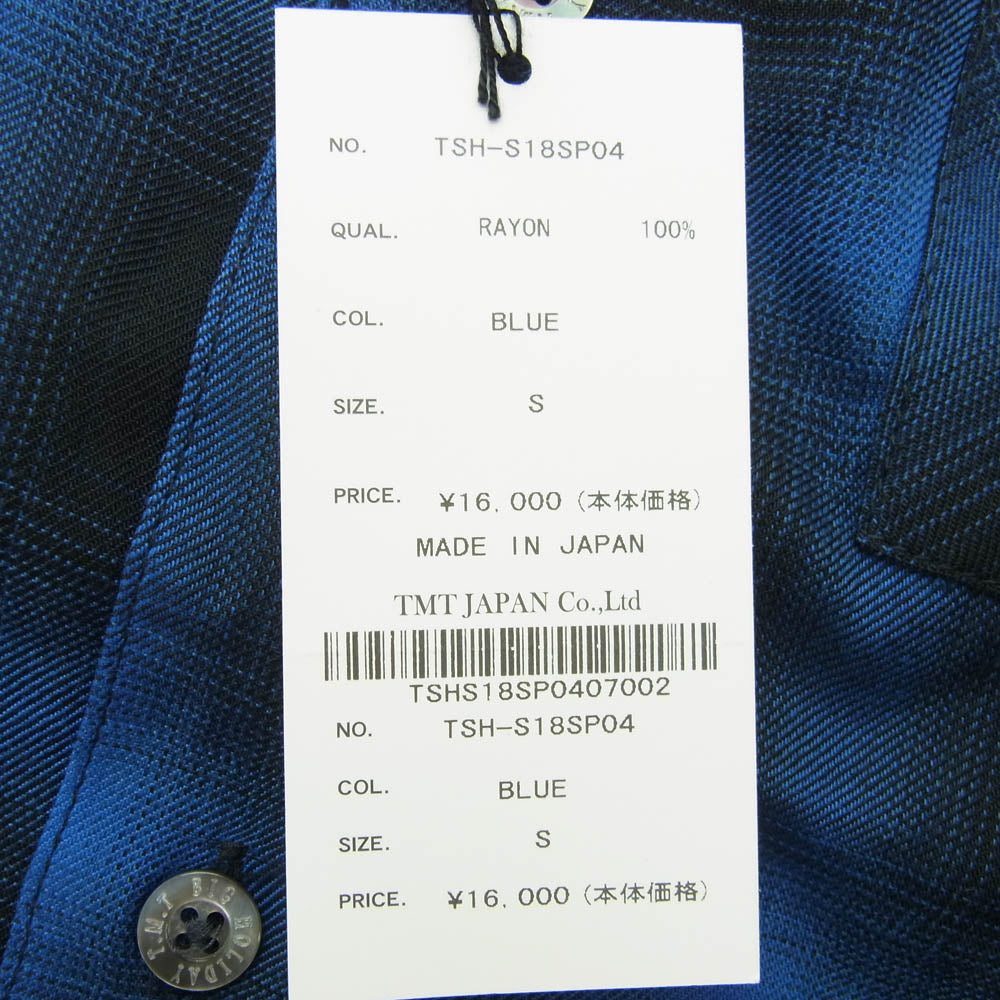 TMT ティーエムティー TSH-S18SP04 チェック柄 コットン 半袖 シャツ ブラック系 ブルー系 S【新古品】【未使用】【中古】