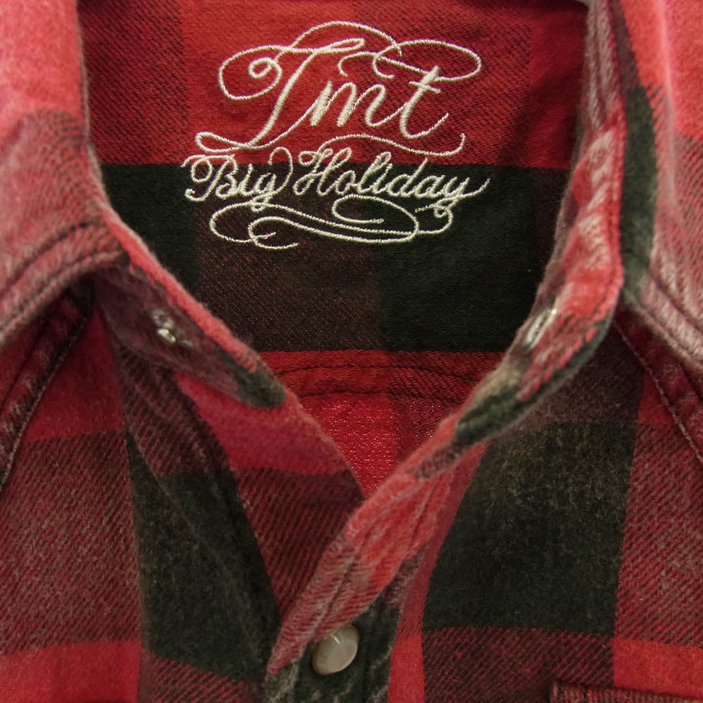 TMT ティーエムティー TSH-S14EC03 チェック柄 ボタンダウン コットン 長袖 シャツ レッド ブラック系 レッド系 S【美品】【中古】