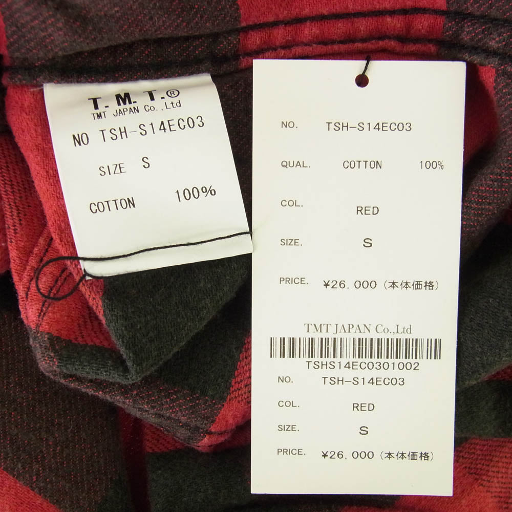 TMT ティーエムティー TSH-S14EC03 チェック柄 ボタンダウン コットン 長袖 シャツ レッド ブラック系 レッド系 S【美品】【中古】