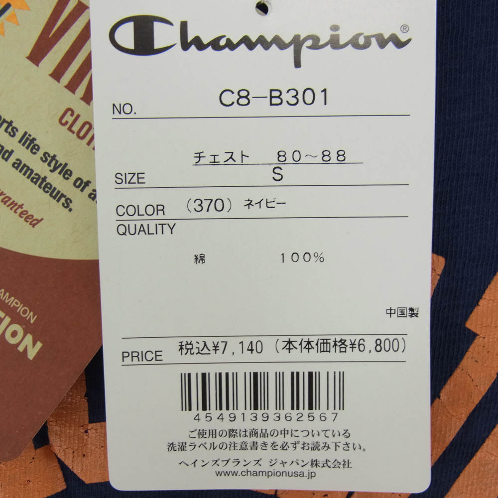 Champion チャンピオン C8-B301 × TMT ティーエムティー プリント Tシャツ 半袖カットソー ネイビー系 S【新古品】【未使用】【中古】