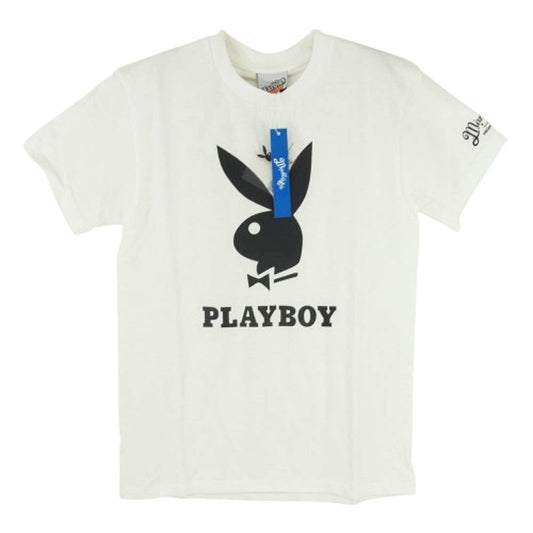 MARBLES マーブルズ C8-B301 × PLAYBOY プレイボーイ フロントロゴ プリント Tシャツ 半袖カットソー ホワイト系 S【新古品】【未使用】【中古】