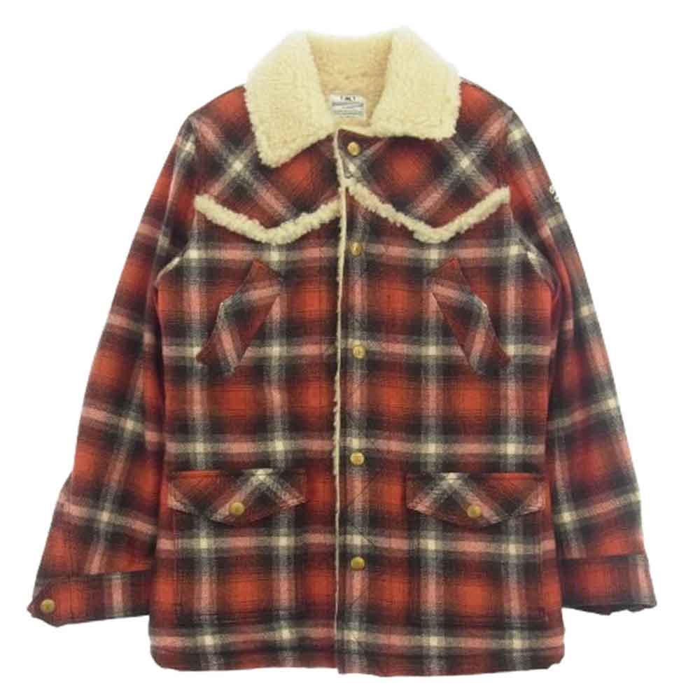 TMT ティーエムティー TJK-F1410 CHECK BOA LUNCH JACKET チェック ウール ボア ランチ ジャケット アウター ブルゾン コート レッド系 ブラック系 S【中古】