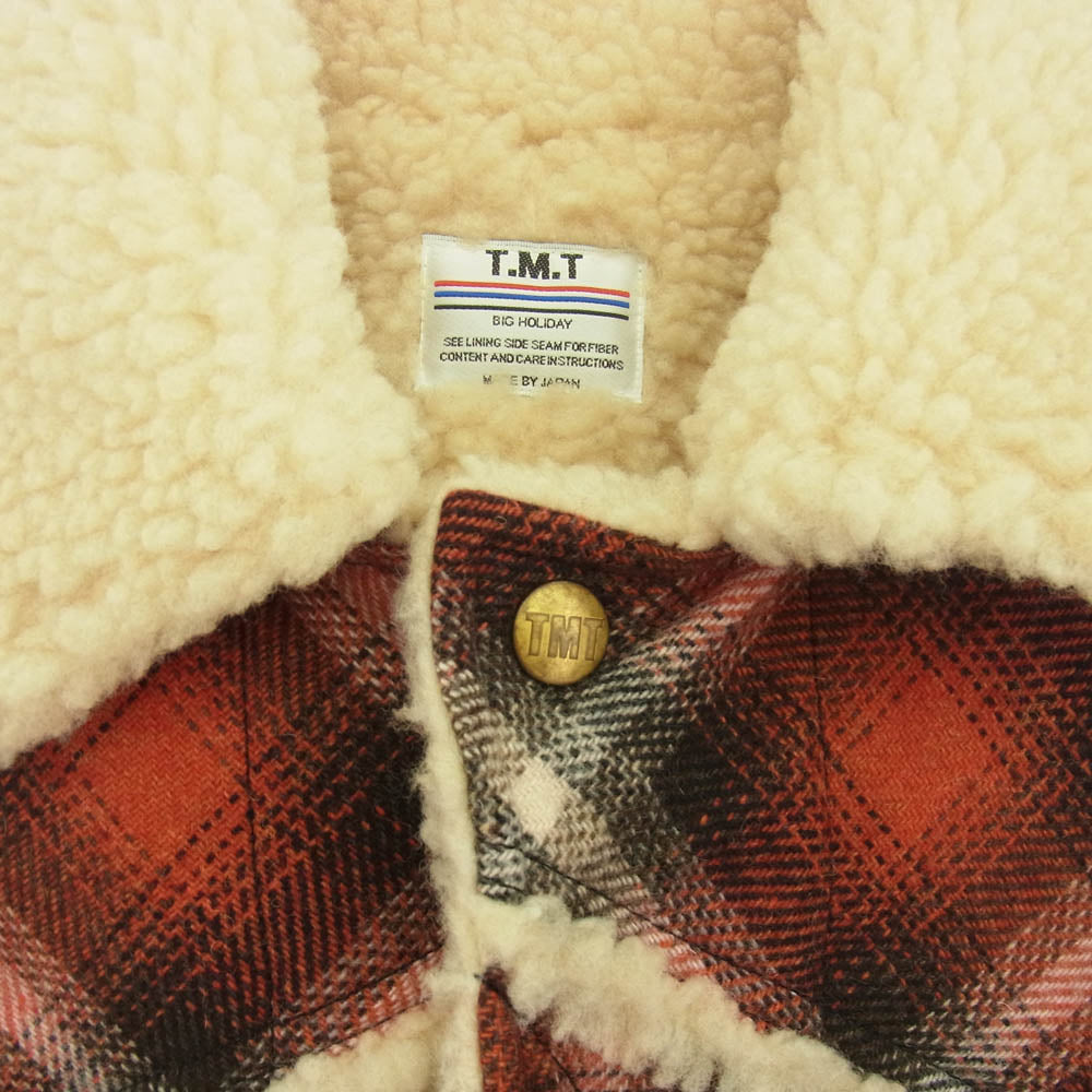TMT ティーエムティー TJK-F1410 CHECK BOA LUNCH JACKET チェック ウール ボア ランチ ジャケット アウター ブルゾン コート レッド系 ブラック系 S【中古】