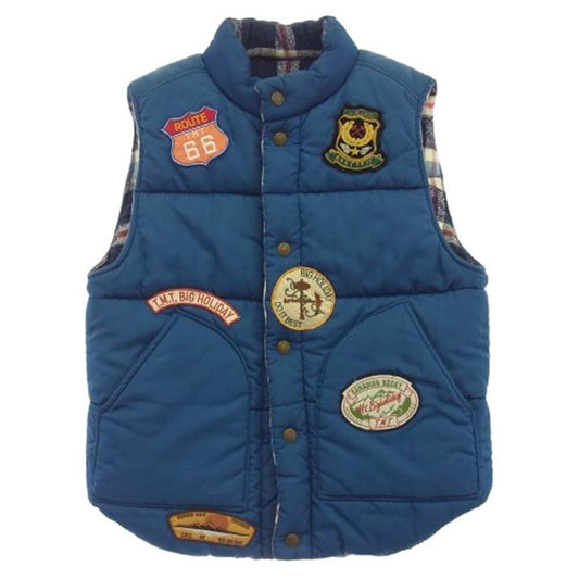 TMT ティーエムティー ワッペン付き リバーシブル チェック柄 中綿 ベスト ブルー系 マルチカラー系 S【中古】