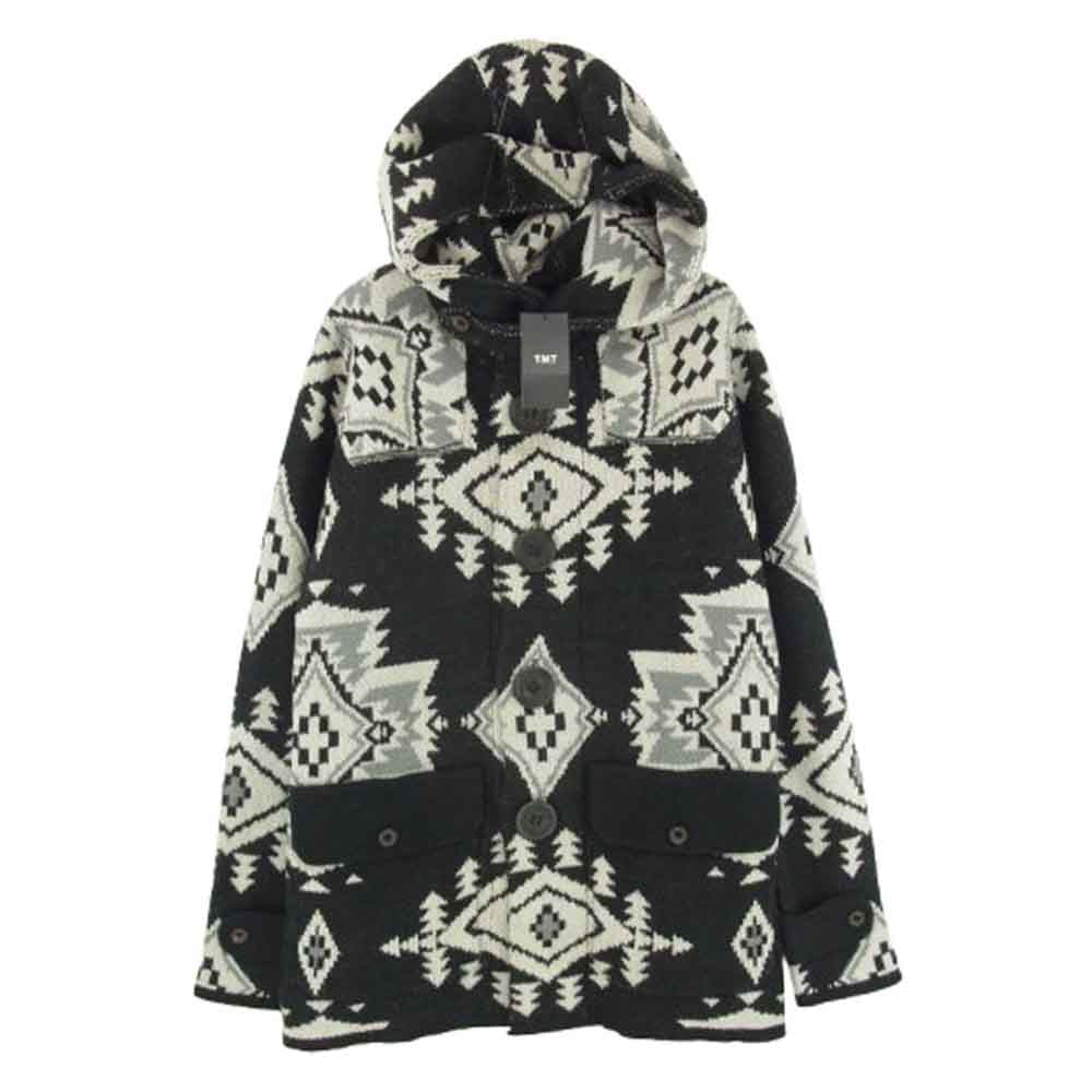 TMT ティーエムティー TKN-F1706 NATIVE JACQUARD KNIT DUFFEL COAT ニット コート ブラック系 S【美品】【中古】