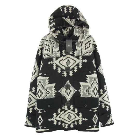 TMT ティーエムティー TKN-F1706 NATIVE JACQUARD KNIT DUFFEL COAT ニット コート ブラック系 S【美品】【中古】