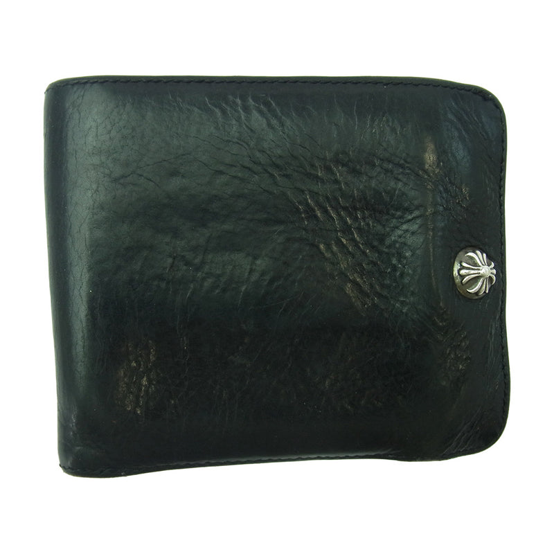CHROME HEARTS クロムハーツ（原本無） 1SNAP 1スナップ クロスボール レザー ウォレット 二つ折り財布 ブラック系【中古】