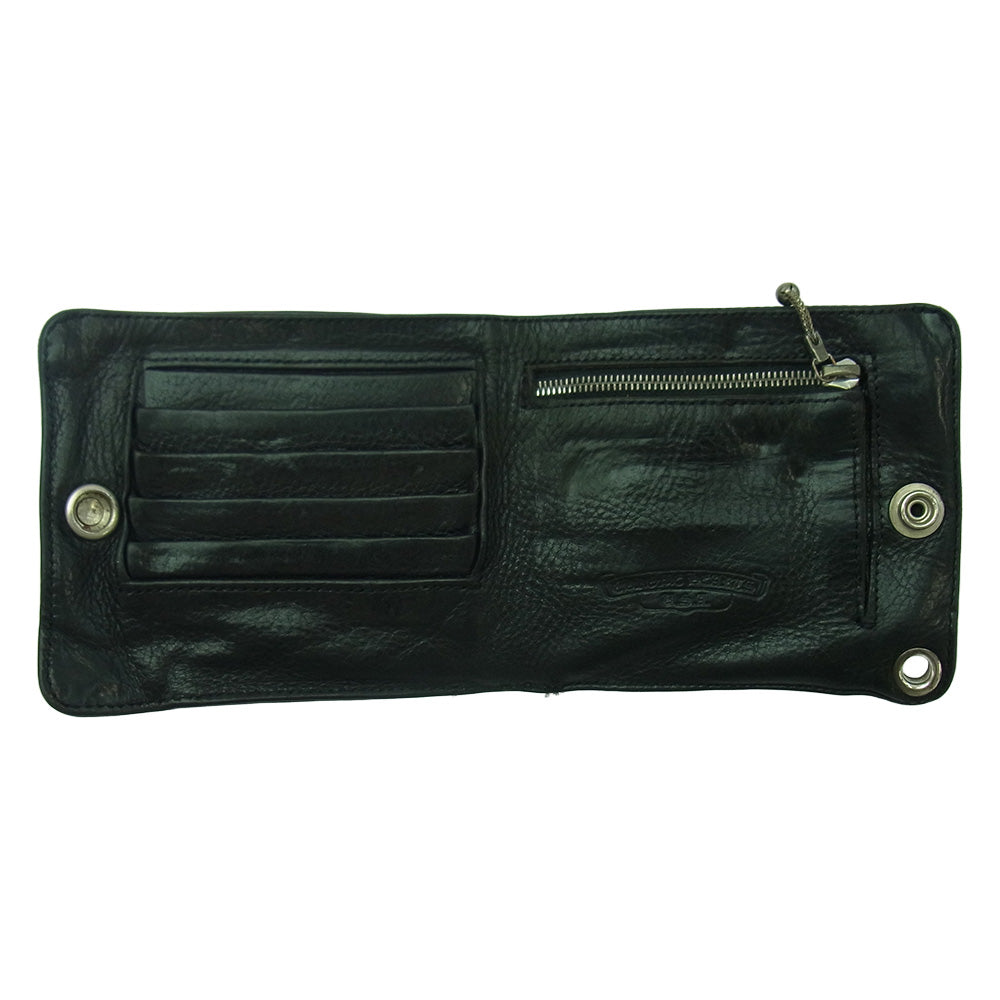 CHROME HEARTS クロムハーツ（原本無） 1SNAP 1スナップ クロスボール レザー ウォレット 二つ折り財布 ブラック系【中古】