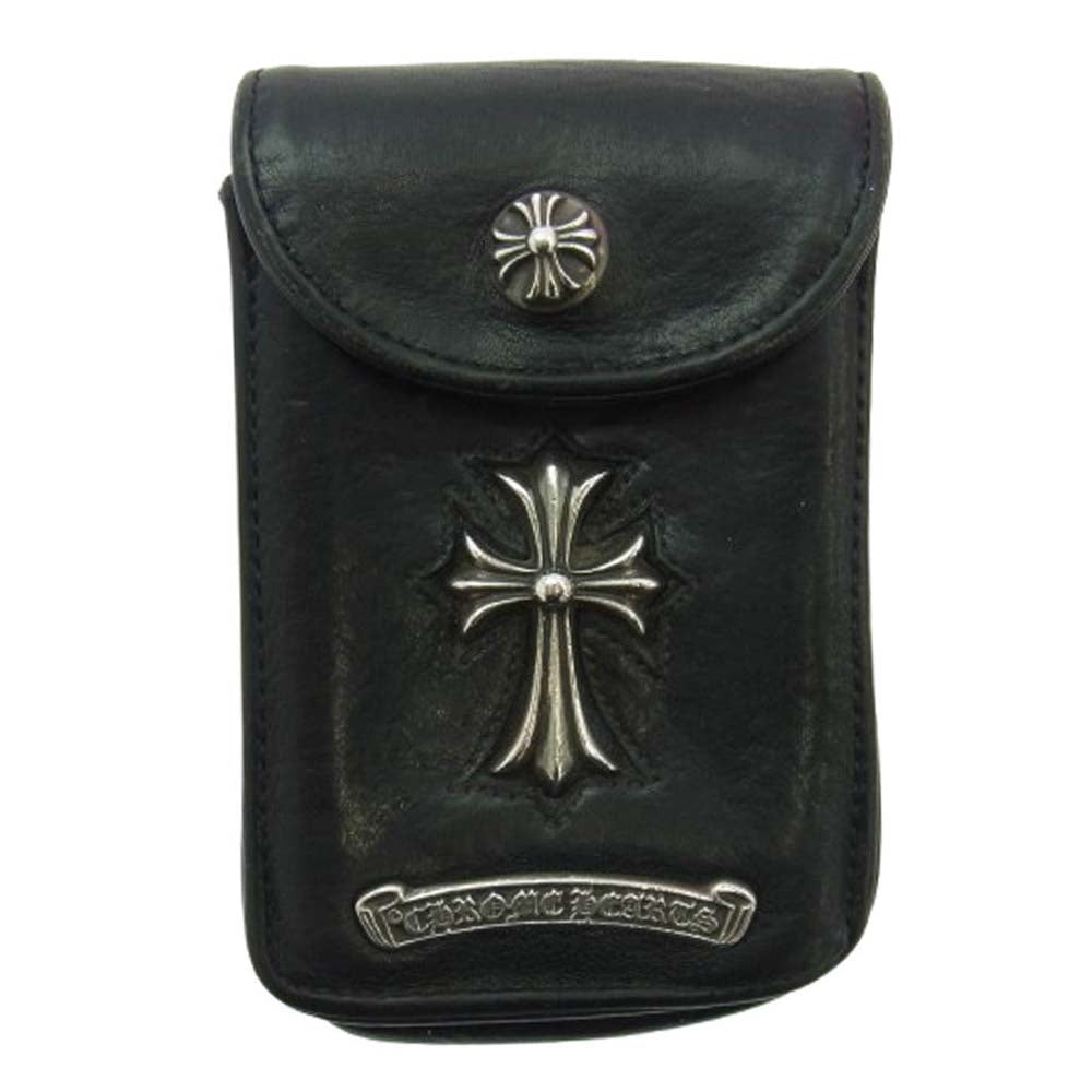 CHROME HEARTS クロムハーツ（原本無） スモールCHクロス クロスボール スクロールラベル シガレットケース レザー ポーチ ブラック ブラック系【中古】