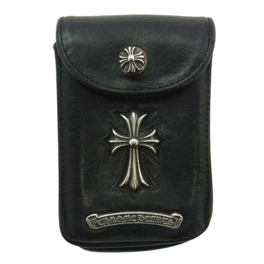 CHROME HEARTS クロムハーツ（原本無） スモールCHクロス クロスボール スクロールラベル シガレットケース レザー ポーチ ブラック ブラック系【中古】