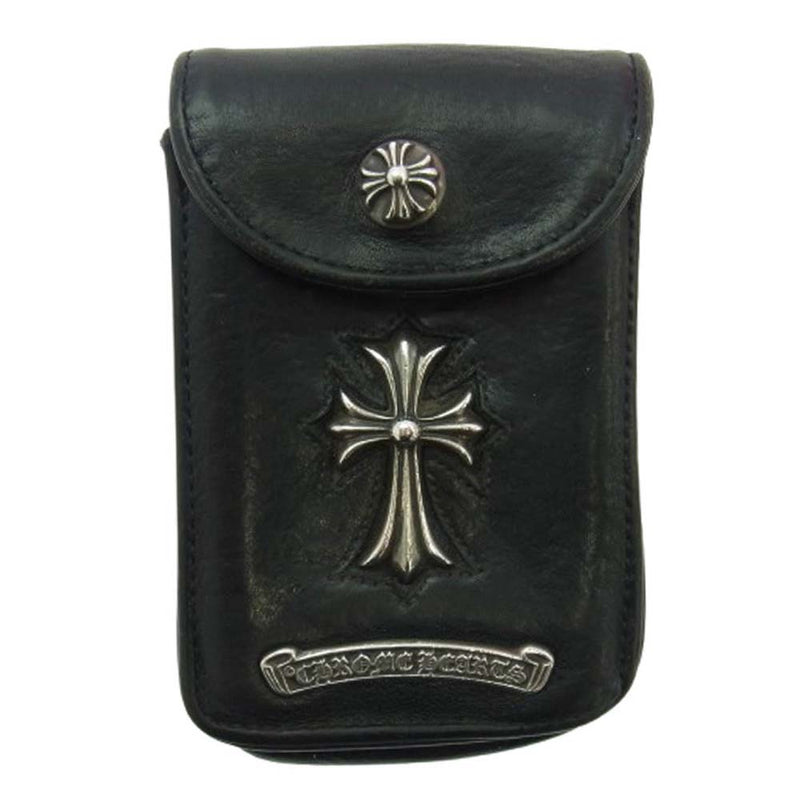 CHROME HEARTS クロムハーツ（原本無） スモールCHクロス クロスボール スクロールラベル シガレットケース レザー ポーチ ブラック ブラック系【中古】