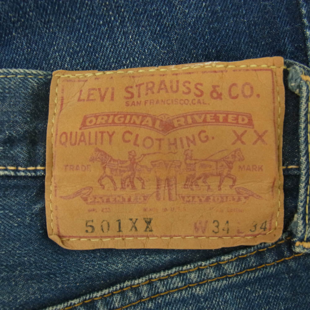 Levi's リーバイス ヴィンテージ オリジナル 60s 501XX ギャラ無し紙パッチ 不均等V センターループ W34表記 デニム パンツ インディゴブルー系 W34【中古】