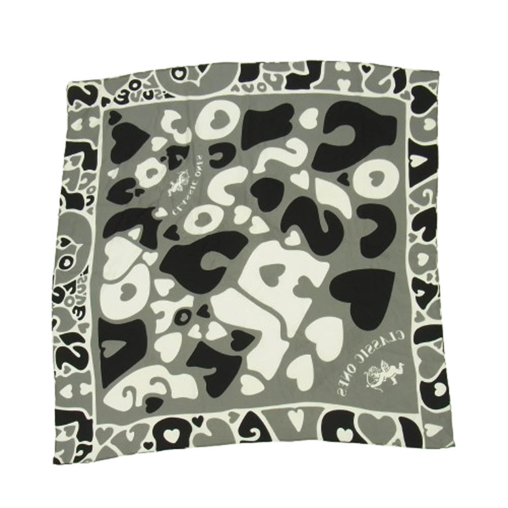 PORTER CLASSIC ポータークラシック CLASSIC ONES SILK SCARF LOVE ラブ シルク スカーフ ブラック系 グレー系【中古】