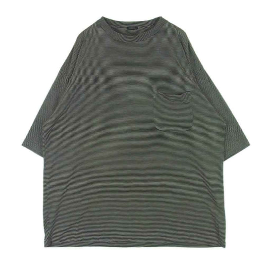 COMOLI コモリ 24SS Z01-05023 ボーダー サマーウール 半袖 Tシャツ 日本製 ブラック系 ベージュ系 4【中古】