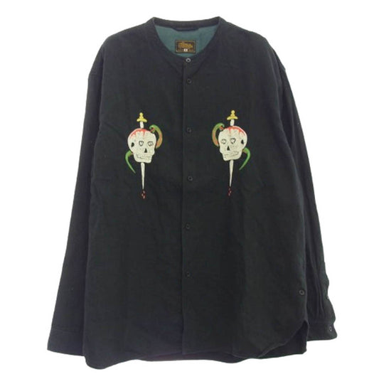 GERUGA ゲルガ GR-S-154 SKULL BAND COLLAR SHIRTS スカル バンド カラー 長袖 シャツ ブラック系 4【中古】