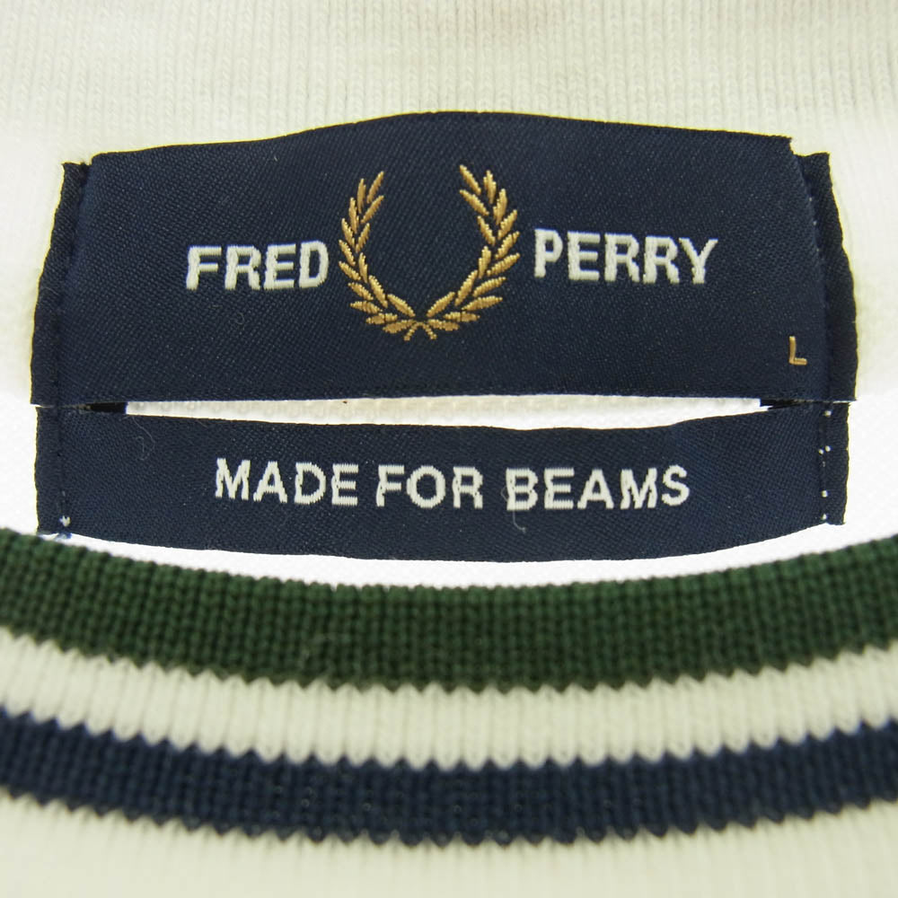 FRED PERRY フレッドペリー BEAMS ビームス別注 オーバーサイズ ピケ 半袖 Tシャツ ホワイト系 L【中古】