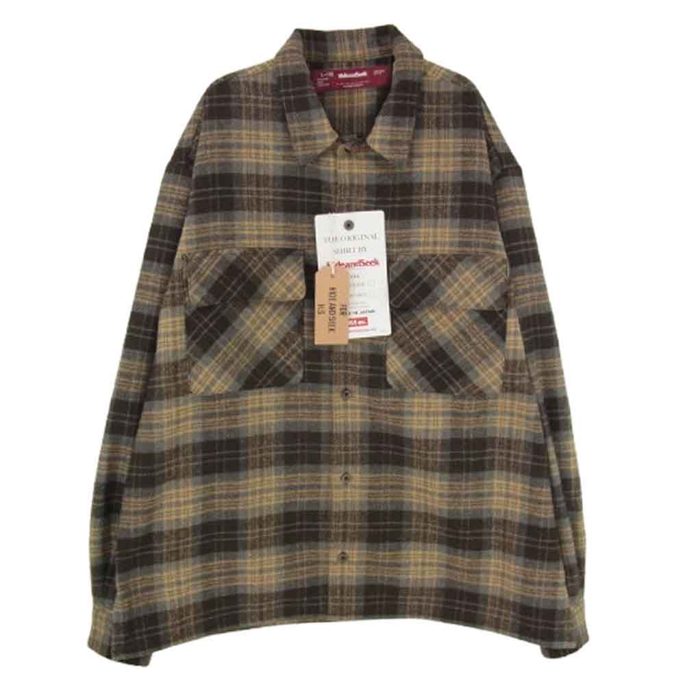 HideandSeek ハイドアンドシーク 23AW HS-090223 Plaid Flannel L/S Shirt フランネル チェック 長袖 シャツ ブラウン系 L【新古品】【未使用】【中古】