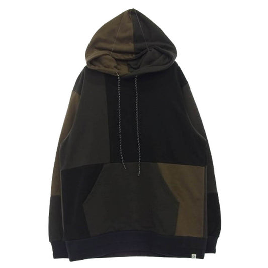 KUON クオン 144CS02C281 Patchwork Hoodie 組紐 パッチワーク フーディー プルオーバー パーカー ブラック系 L【極上美品】【中古】