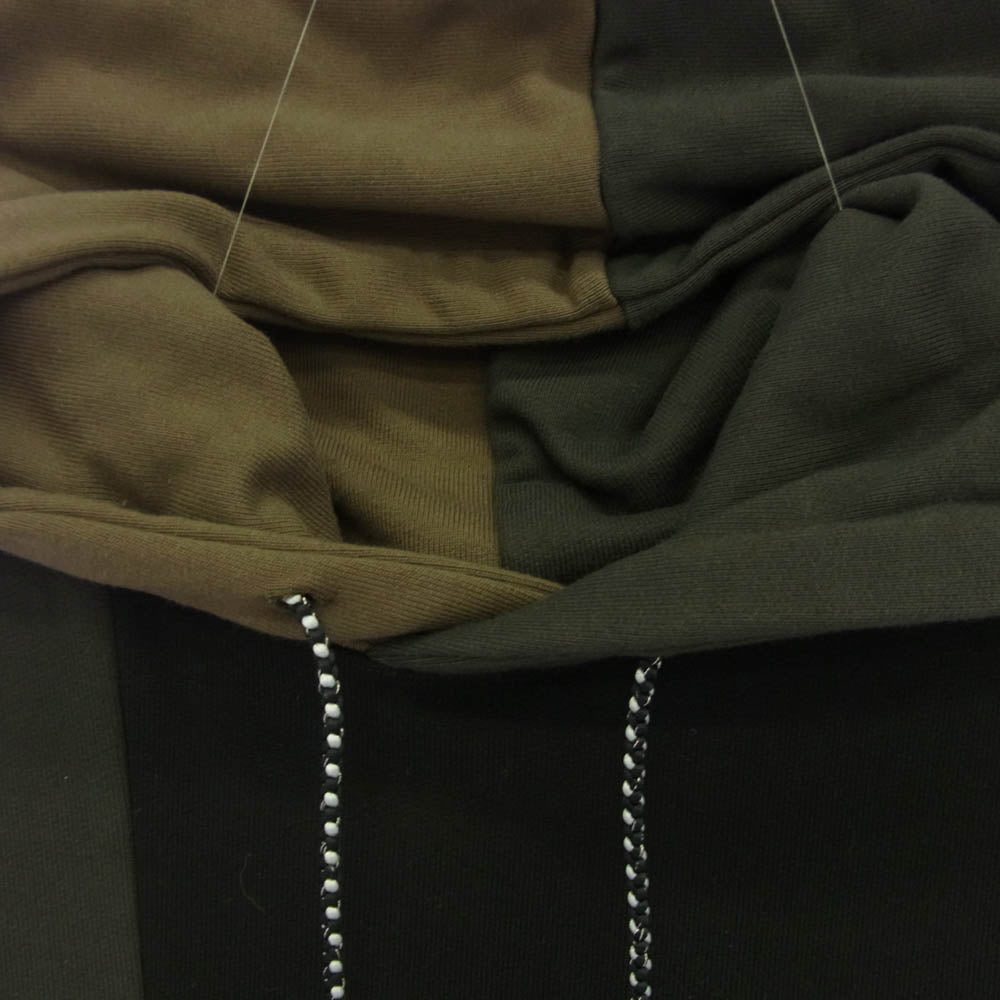 KUON クオン 144CS02C281 Patchwork Hoodie 組紐 パッチワーク フーディー プルオーバー パーカー ブラック系 L【極上美品】【中古】