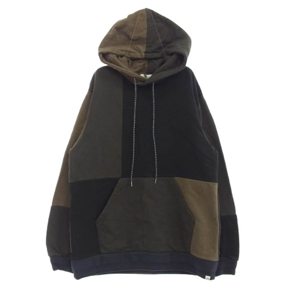 KUON クオン 144CS02C281 Patchwork Hoodie 組紐 パッチワーク フーディー プルオーバー パーカー ブラック系 XL【中古】