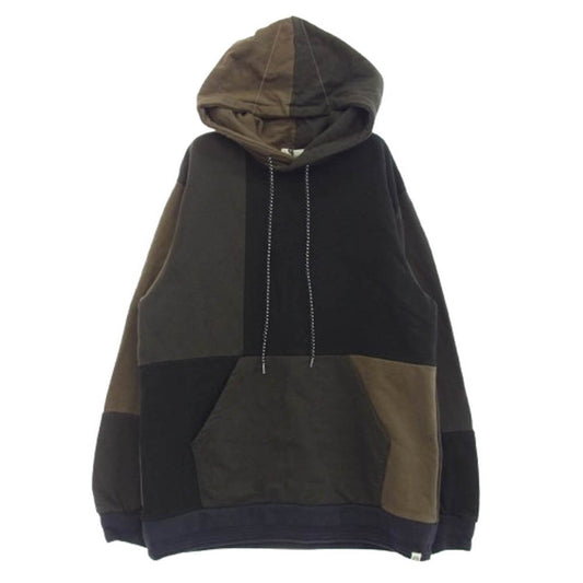 KUON クオン 144CS02C281 Patchwork Hoodie 組紐 パッチワーク フーディー プルオーバー パーカー ブラック系 XL【中古】