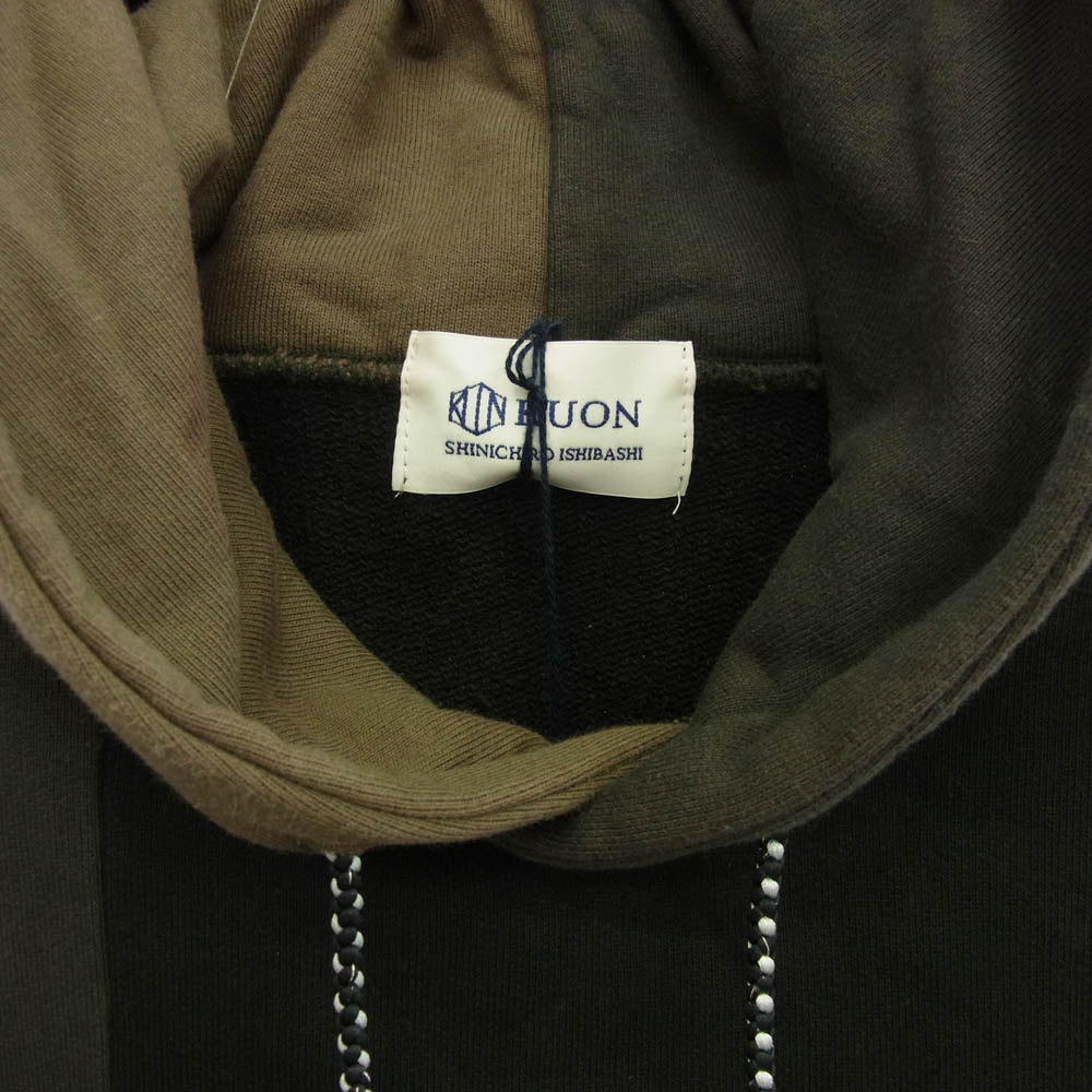 KUON クオン 144CS02C281 Patchwork Hoodie 組紐 パッチワーク フーディー プルオーバー パーカー ブラック系 XL【中古】