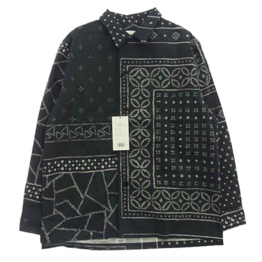 KUON クオン 115SH010200 Kanoko Shibori Printed Bandanna Shirket 観光絞り プリント バンダナ 長袖 シャツ ジャケット ブラック系 S【極上美品】【中古】