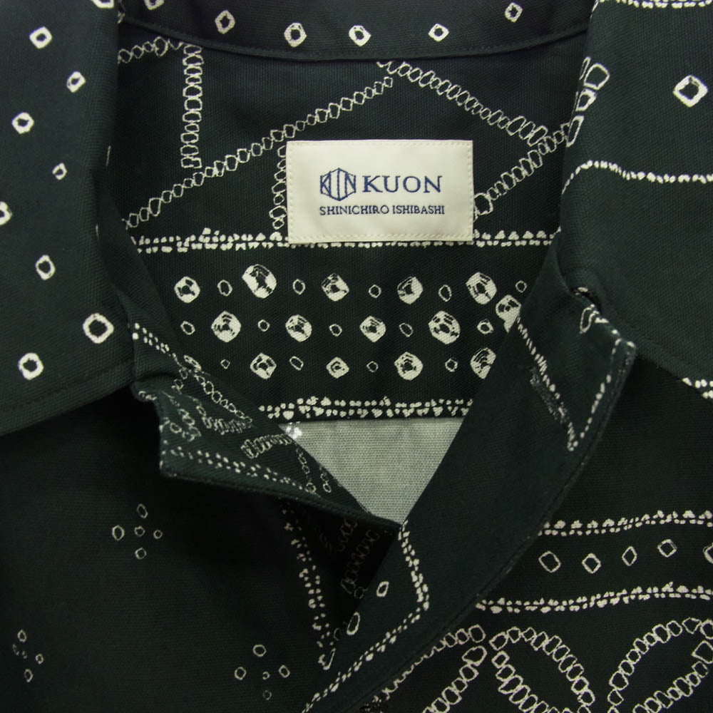 KUON クオン 115SH010200 Kanoko Shibori Printed Bandanna Shirket 観光絞り プリント バンダナ 長袖 シャツ ジャケット ブラック系 S【極上美品】【中古】