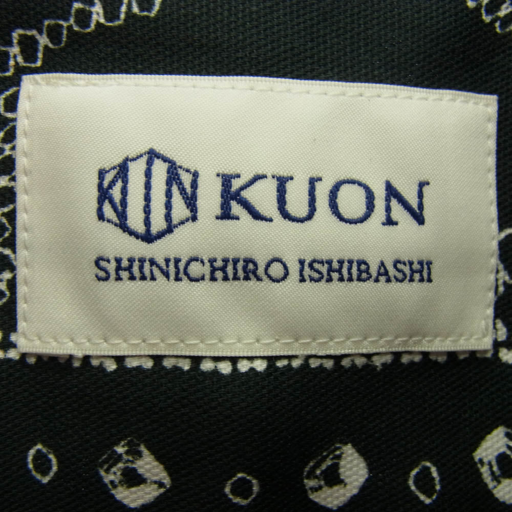 KUON クオン 115SH010200 Kanoko Shibori Printed Bandanna Shirket 観光絞り プリント バンダナ 長袖 シャツ ジャケット ブラック系 S【極上美品】【中古】