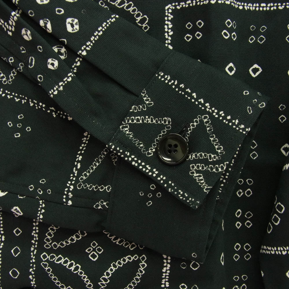 KUON クオン 115SH010200 Kanoko Shibori Printed Bandanna Shirket 観光絞り プリント バンダナ 長袖 シャツ ジャケット ブラック系 S【極上美品】【中古】