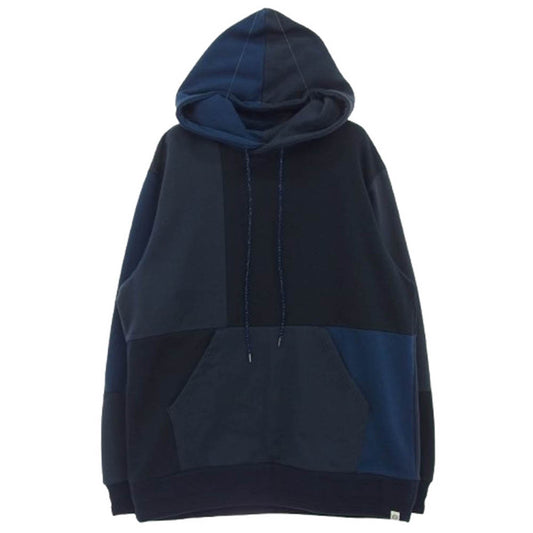 KUON クオン 144CS02C281 Patchwork Hoodie 組紐 パッチワーク フーディー プルオーバー パーカー ネイビー系 L【極上美品】【中古】