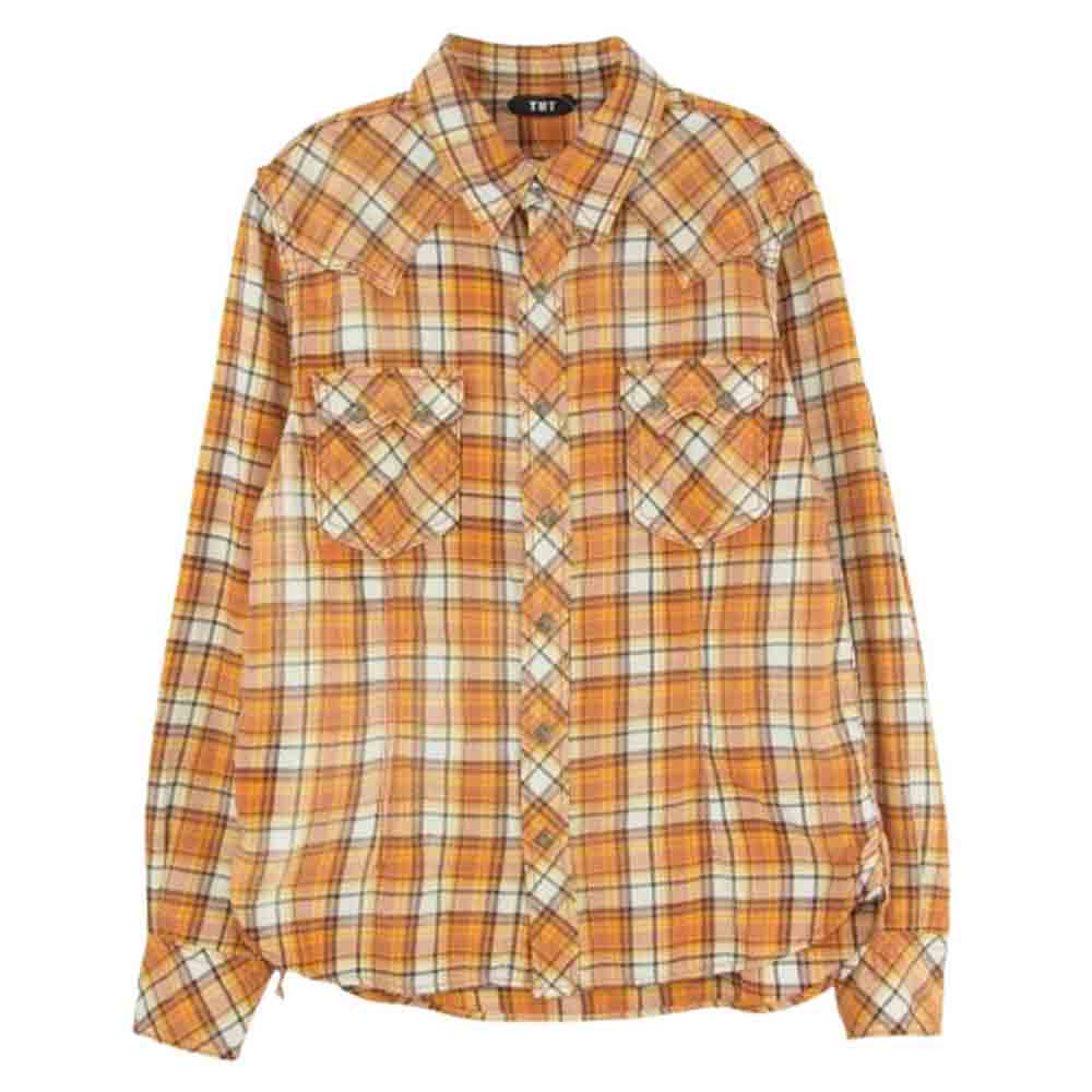 TMT ティーエムティー ネル チェック ウエスタン シャツ オレンジ系 S【中古】