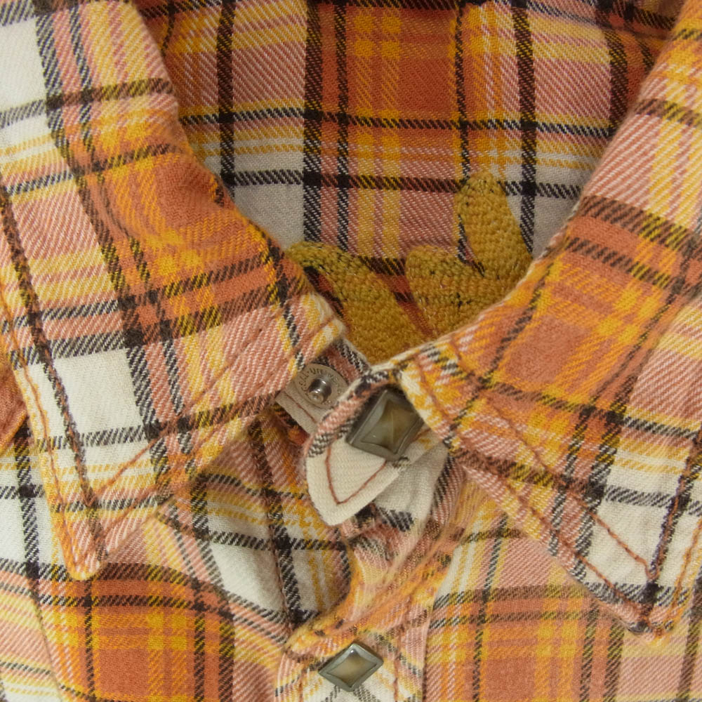 TMT ティーエムティー ネル チェック ウエスタン シャツ オレンジ系 S【中古】