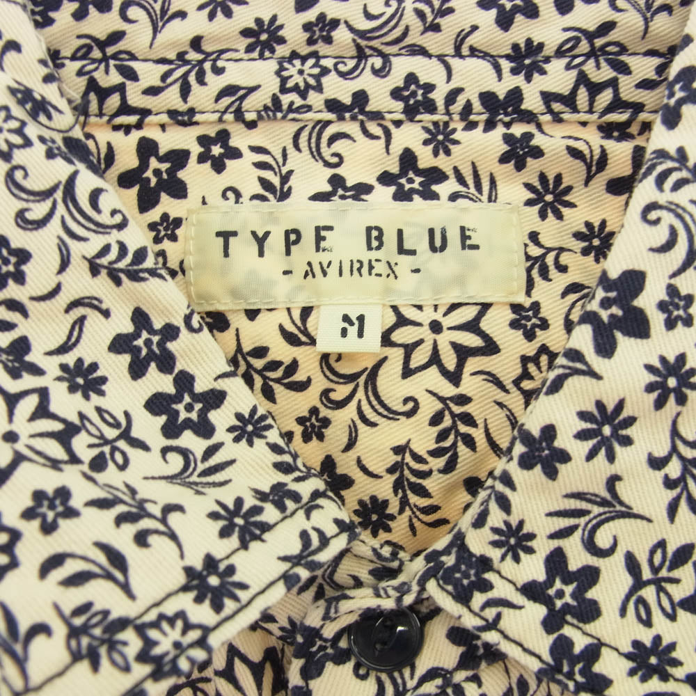AVIREX アヴィレックス 6115111 FLOWER PRINT SHIRT フラワープリント コットン 半袖 シャツ オフホワイト系 ダークネイビー系 M【中古】