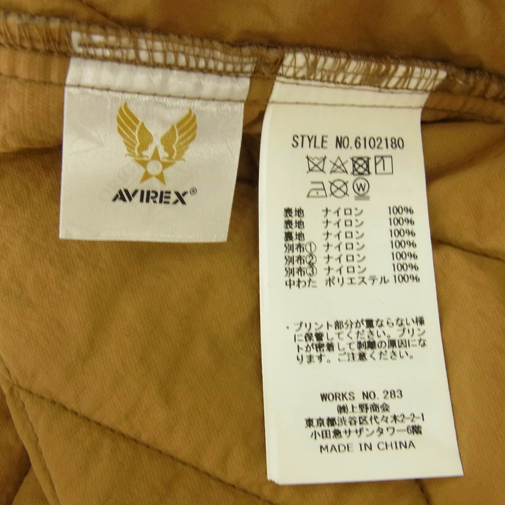 AVIREX アヴィレックス 6102180 COMBI QUILT ZIP PARKA ミリタリー キルティング ジャケット ライトブラウン系 M【美品】【中古】