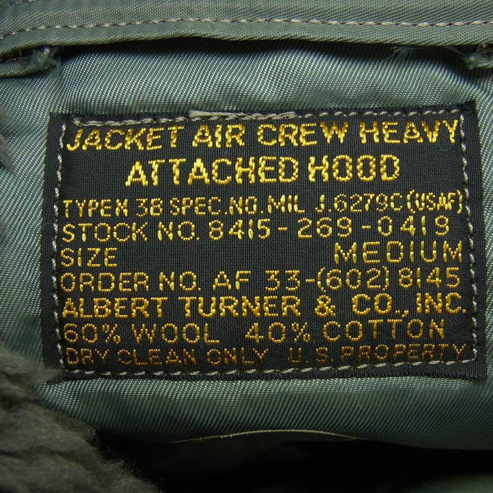 Buzz Rickson's バズリクソンズ BR14919 Type N-3B ALBERT TURNER & CO.INC. フライト ジャケット 馬革 コヨーテファー仕様 カーキ系 M【極上美品】【中古】