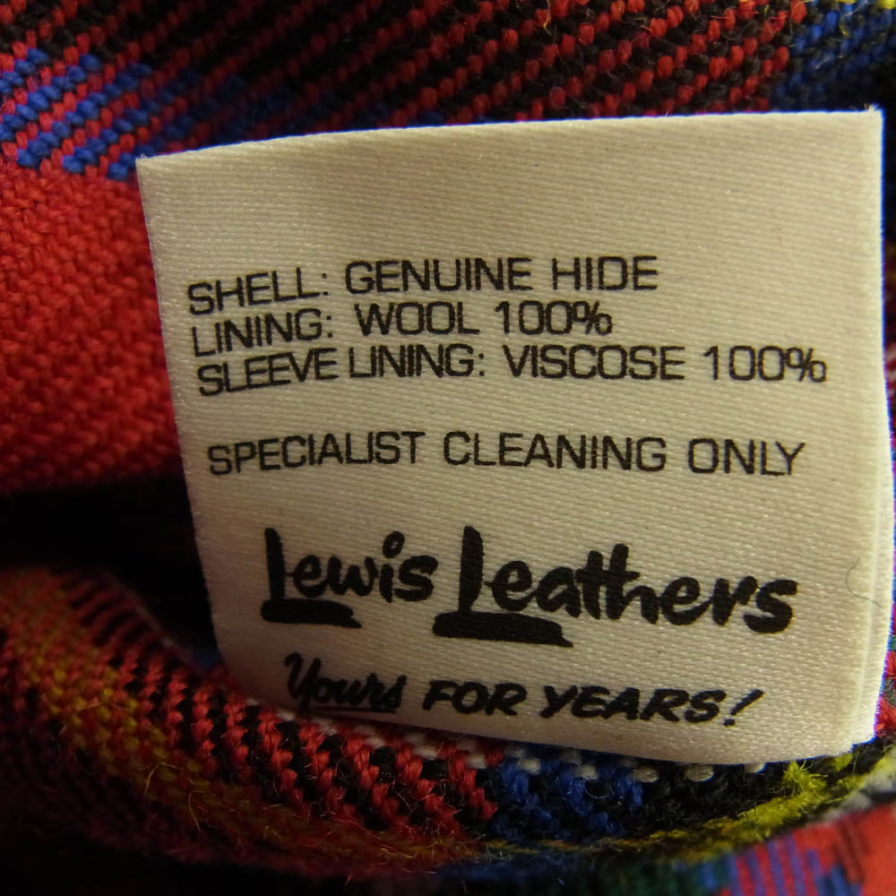 Lewis Leathers ルイスレザー 441TR CYCLONE サイクロン ラットランドシープスキン タイトフィット タータンチェック ダブル ライダース ジャケット ルイス製 木製 ロゴハンガー付属 ブラック系 40【極上美品】【中古】
