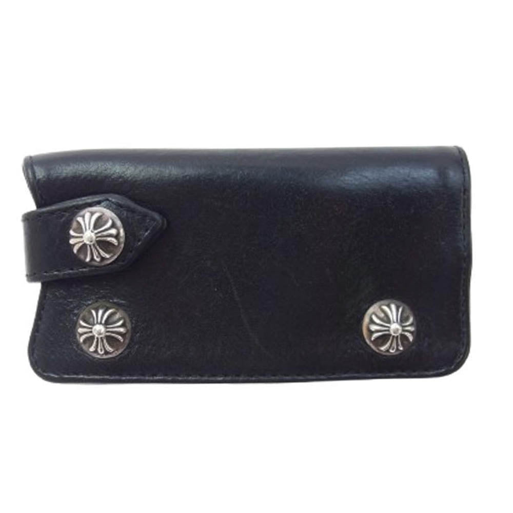 CHROME HEARTS クロムハーツ（原本無） KEY CASE クロスボールボタン レザー キーケース ブラック系【中古】