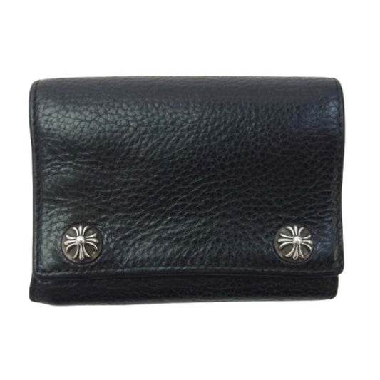 CHROME HEARTS クロムハーツ（原本無） 3FOLD 3フォールド クロスボールボタン レザー コンパクトウォレット 財布 ブラック系【中古】