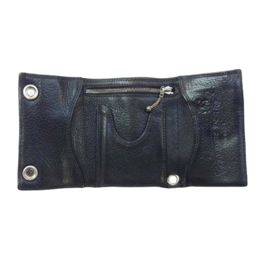 CHROME HEARTS クロムハーツ（原本無） 3FOLD 3フォールド クロスボールボタン レザー コンパクトウォレット 財布 ブラック系【中古】