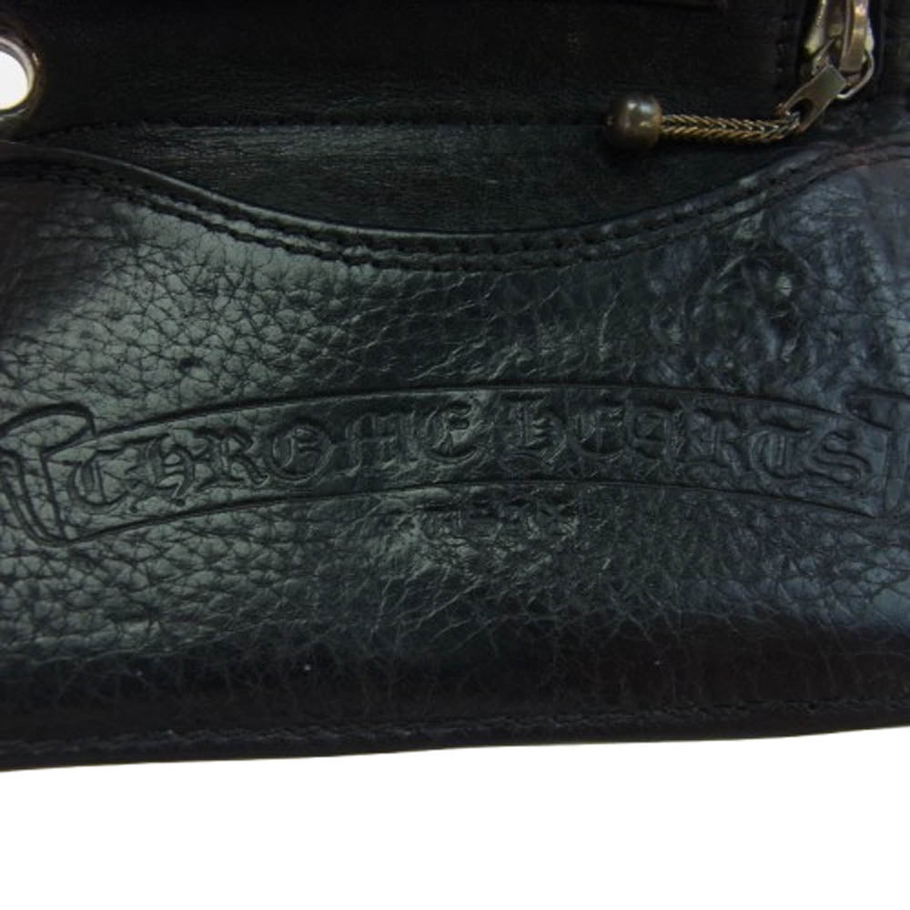 CHROME HEARTS クロムハーツ（原本無） 3FOLD 3フォールド クロスボールボタン レザー コンパクトウォレット 財布 ブラック系【中古】