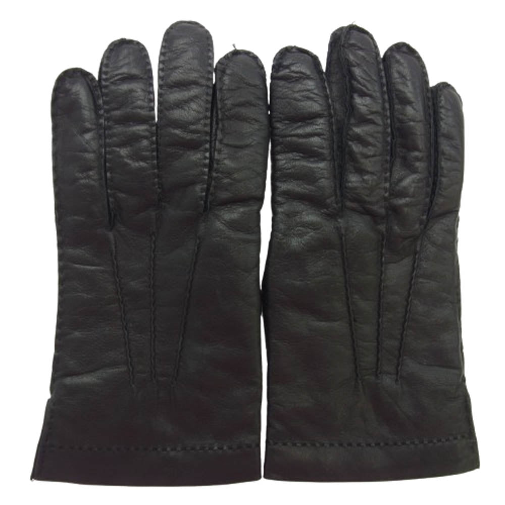 Ermenegildo Zegna エルメネジルドゼニア イタリア製 本革 裏地ウール100％ レザー グローブ 手袋 ブラック系 M【中古】