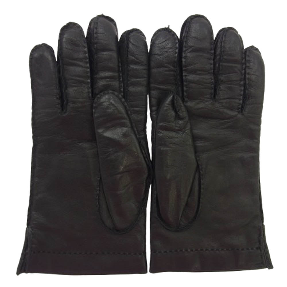 Ermenegildo Zegna エルメネジルドゼニア イタリア製 本革 裏地ウール100％ レザー グローブ 手袋 ブラック系 M【中古】