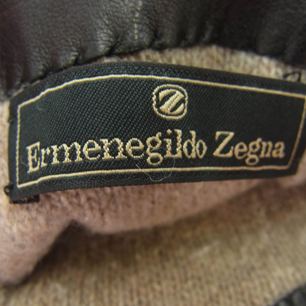 Ermenegildo Zegna エルメネジルドゼニア イタリア製 本革 裏地ウール100％ レザー グローブ 手袋 ブラック系 M【中古】