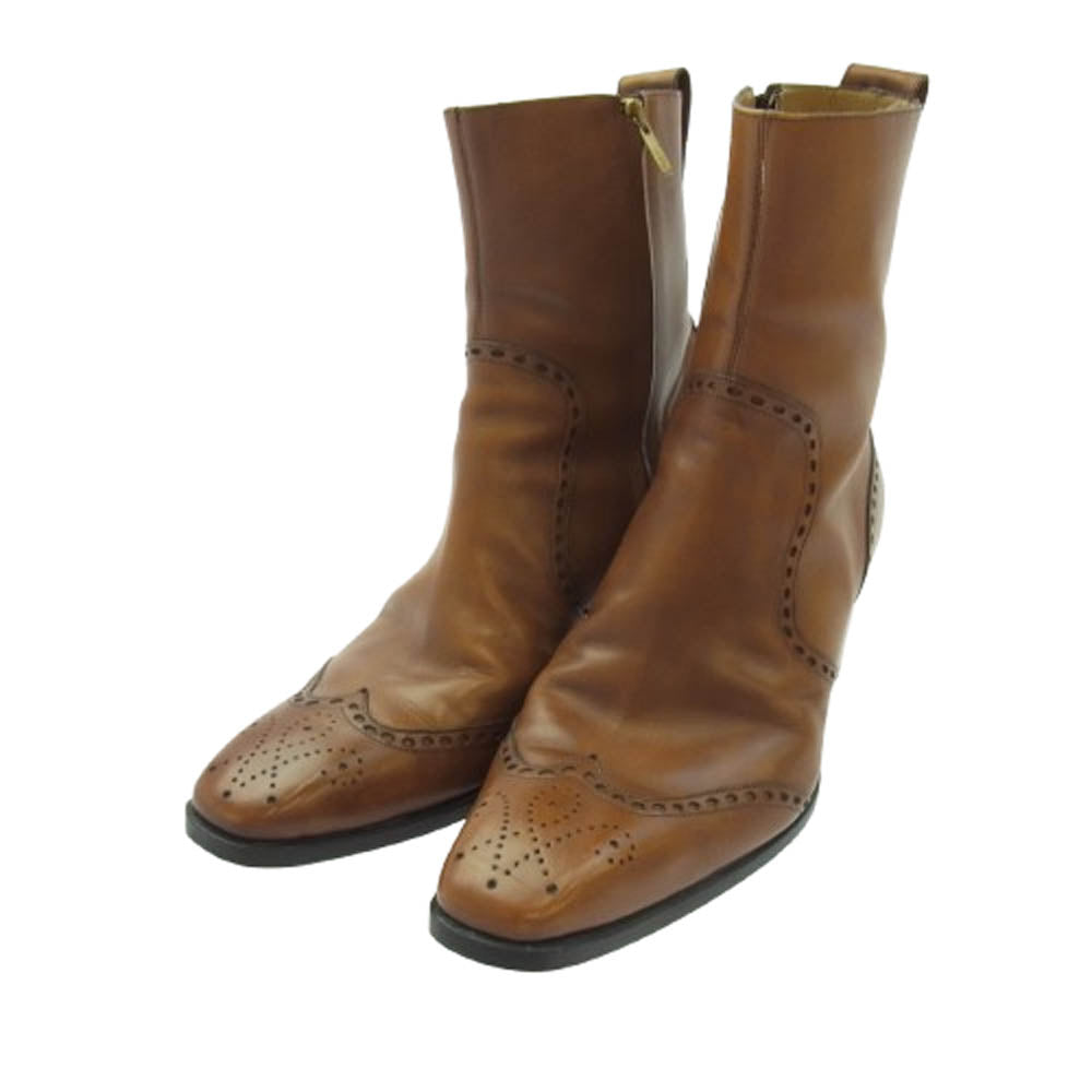 YVES SAINT LAURENT イヴサンローラン JONNY BOOTS ジョニー サイドジップ ヒールブーツ ブラウン ブラウン系 42【中古】